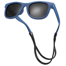 NULOOQ Bendable Flexible Polarized Baby Sunglasses – with Silicon Strap for Infant Newborn & Toddler Age 0-18 Months (Matte Blue Frame/Gray Lens)
