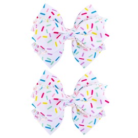 4 Inch Glitter Sprinkle Confetti Birthday Hair Bow Clips for Girls - IKOLA Handmade Grosgrain Ribbon Bows | Non-Slip Alligator Barrettes Hair Accessories for Birthday, Ice Cream & Candy Party