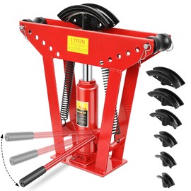 1/2" Hydraulic Pipe Bender with 6 Dies 12 Tons Manual Copper Pipe Bender Adjustable Roller 90°-180° Bending Steel Metal Ratcheting