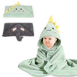 2 Pcs Toalla de Baño con Capucha, Toallas de Baño Super Absorbentes para Niños, Forro de Lana Suave y Acogedora, Bonita Toalla de Baño para Niños con Forma de Animales (Verde y Gris)