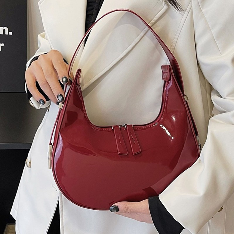 Women Underarm Bag Fashionable Glossy Surfaces PU Leather Shoulder Messenger