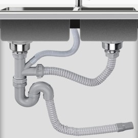 Kitchen Sink Drain Pipe Made of Stainless Steel and ABS with Double Drain, Quick Drainage, Easy Installation for Bathroom and Home
