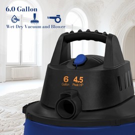 Koblenz WD-6 L212 Portable Wet-Dry Vacuum, 6 Gallon Tank, Black+Blue