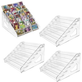 LECEHIVO 4 Pcs 7 Tier Acrylic Card Display Stand 12 in Versatile Stand Holder Portable Display Rack for Graded PSA Sports Cards Business Trading Cards Greeting Card