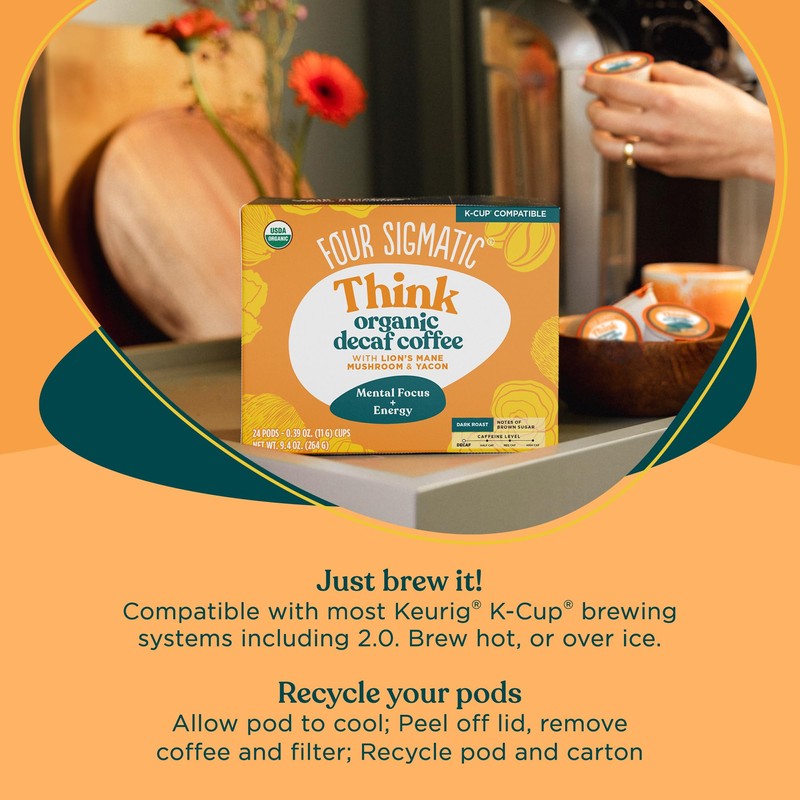 Four Sigmatic Decaf Mushroom Coffee K-Cups | Organic Dark Roast