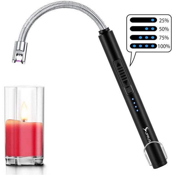Candle Lighter SUPRUS Rechargeable Electric Arc Lighter Triple Safety Long Lighter Stainless Steel Shell & Hanging Hook with 360°Flexible Neck