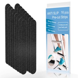 Anti Slip Tape, 16pcs Non Slip Pre-Cut Strips, Treads Safety Non Skid Adhesive Strips for Ladder, Step Stool and Stair (1" x 12", Black)