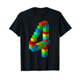 Cute Block Building 4th Birthday Gift 4 Years Old Boys Girls T-Shirt