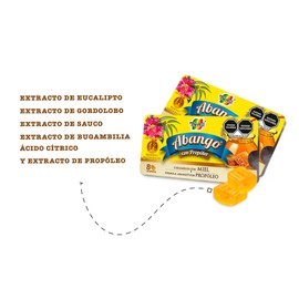 Abango Cough Drops with propolis and honey. This 12-tray pack, with 8 candies per tray (29.6g each) | Pastillas para la tos Abango con propóleo y miel. Este paquete de 12 bandejas contiene 8 caramelos por bandeja (29,6 g cada uno)