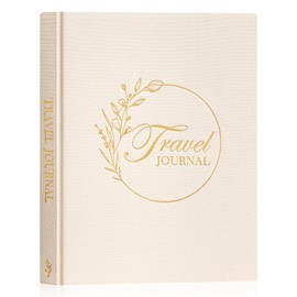 Lanpn Travel Photo Journal Book for Women Men with Prompt, Linen Travel Log Diary Scrapbook Notebook Memory Book with 15 Trips, Traveling Adventure Vacation Journal Travelers Gifts (Beige, 110 Pages)
