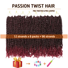 Passion Twist Crochet Hair 18 Inch 8 packs Pre-twisted Passion Twist Hair for Women Pre-looped Water Wave Crochet Braids Bohemian Curly Crochet Hair Synthetic Hair Extensions 1B/Bug