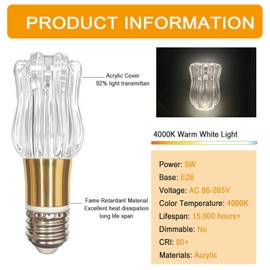 ELGOBST 6 Pack Vintage LED Bulbs, 5W Non-Dimmable Decorative Bulb Equivalent 30W, E26 Standard Base, 4000K Natural Light, Acrylic Light Bulb for Home Decor Lighting