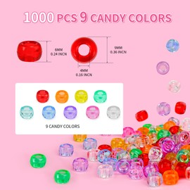 Paodey Transparent Pony Beads 1000+pcs Mix Color Plastic Beads, Crystal Beads Bulk, Kandi Beads Refill Beads for Crafts, PD-PONY-CLEAR-1000