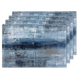 Blue and Gray Placemats Washable, Linen Rectangular Place Mats Set of 4, Dining Table Decor for Living Room, Kitchen, Farmhouse and Outdoor (Blue Gray, 12x18 Inch)