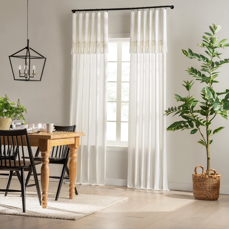 Mercantile Lucinda Light Filtering Window Curtain with Attached Knotted Fringe