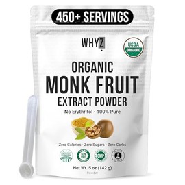 Extracto orgánico de fruta de monje, 5 onzas, edulcorante orgánico de fruta de monje puro, sin eritritol y cero calorías, sustituto del azúcar, edulcorante de monje en polvo, apto para dieta keto y