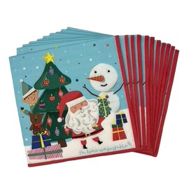 Santa & Friends Napkins - Pack of 20 Festive, Triple Layer, Compostable, Square Tissue Serviettes for Christmas Dinners, Xmas Parties & Events