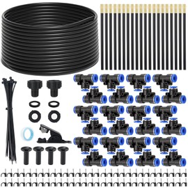 80FT Drip Irrigation Kit, 8mm Hose with 20 Brass 360° Adjustable Nozzles, Quick Connectors Automatic Garden Watering System– Complete Garden Irrigation System for Lawn, Greenhouse, Patio, Yard