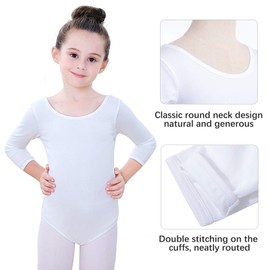 Soudittur Children's Ballet Leotard Cotton 3/4 Long Sleeve Ballet Leotard Dance Bodysuit Leotard for Girls (White, Day 100 (Height: 95-105 cm)