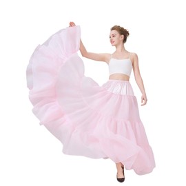 BEAUTELICATE Women’s Swing Petticoat Floor Length Underskirt A-line Long Half Slip 50s Vintage Circular Skirt For Wedding Evening Carnival Dress Lehengas Dress Up Light Pink,XXL