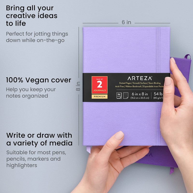 ARTEZA Dotted Bullet Journal Notebook Pack, 15.2 x 20.3 cm,