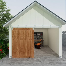 JUBEST 10FT Box Rail Exterior Barn Door Hardware Kit, Heavy-Duty Silver Sliding Barn Door Track System, Wall Mount Door Hardware Kits (Door Not Included)