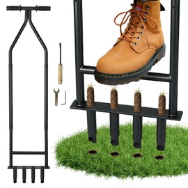 FIMXSD Manual Lawn Aerator Tool, Heavy Duty Detachable Iron Grass Aerator with Root Weeder, Reducing Soil Compaction, Yard Aeration Tool for Garden & Lawn Care