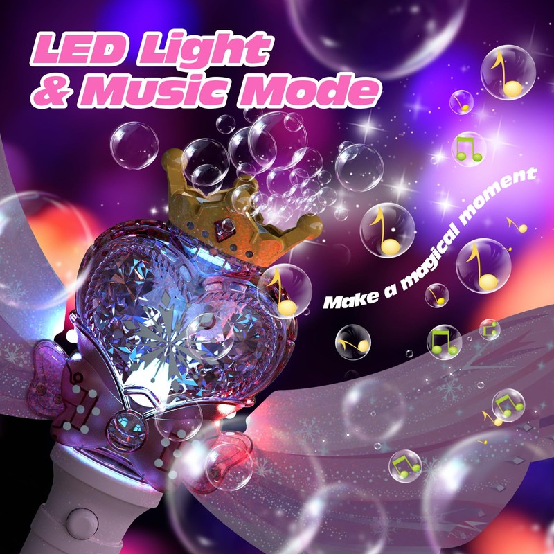 Reenovan Bubble Machine for Kids, Princess Bubble Wand with LED