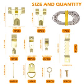 282pcs Picture Hooks, Heavy Duty Picture Hanging Kit, Picture Hanger Set with 62 Steel Hooks, 30 Sawtooth Hangers, D-Ring, Steel Wire, Nails, Screws for Mirrors, Picture Frames ,Decor & Paintings