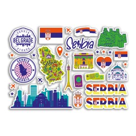 A5 Sticker Sheet Serbia Landmarks Vinyl Stickers - Serbian Map Airport Stamp Skyline Flag Travel Holiday City Country Aesthetic #80363
