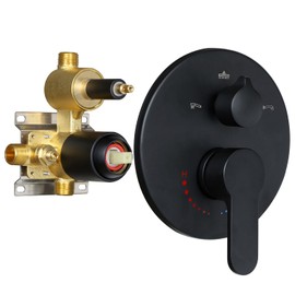 Backnets 3 Way Shower Diverter Valve Wall Mount Pressure Balancing Shower Diverter Mixing Valve 3 Way Replacement Brass Mixer Kit Matte Black