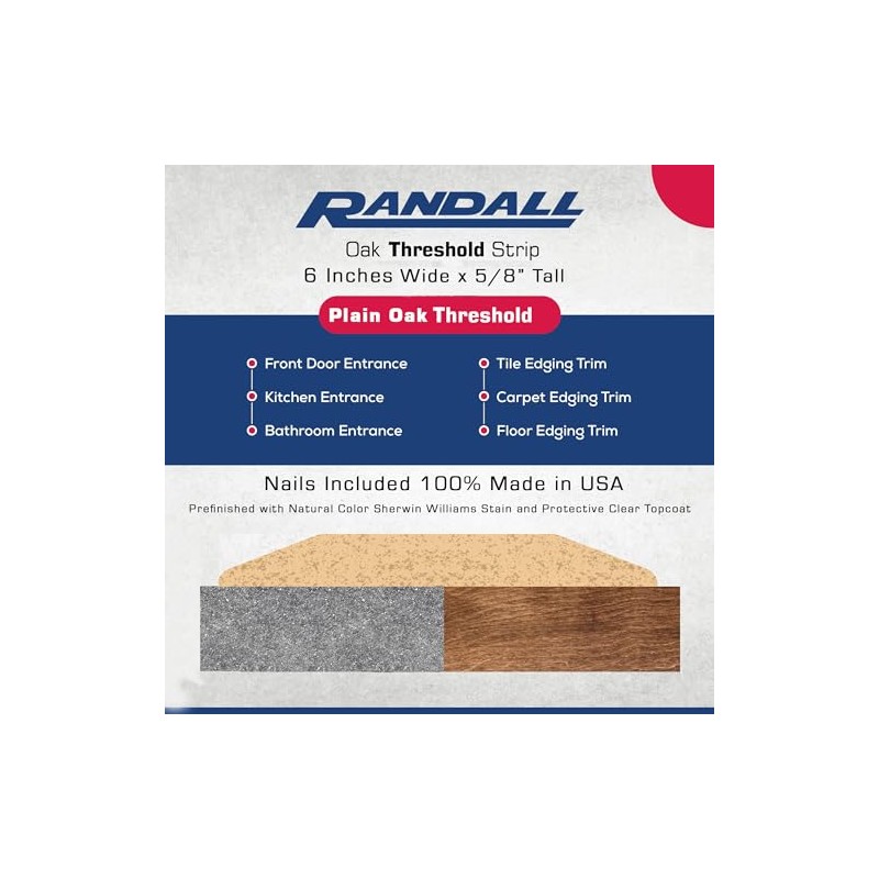 6" Wide 5/8" High Pre-Finished Oak Threshold (4 FT)