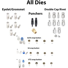 Snap Button Fastener, Rivet, Eyelet, Grommet Hand Press Machine with Setting Dies All in One Set