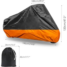Motorcycle Cover XXXL Waterproof for Harley for Ultra Classic Davidson, Large for Street Glide for Electra for Touring FLHTCU for Road King for GL for Honda for Goldwing Outdoor Weather (Black Orange)