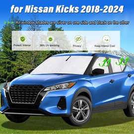 KMF 6pcs Full Window Sun Shades Custom Fit for Nissan Kicks 2018-2024 Accessories, Privacy Car Window Covers Sunshade for Windshield Side Rear, UV Block and Blackout for Car Camping Outdoor