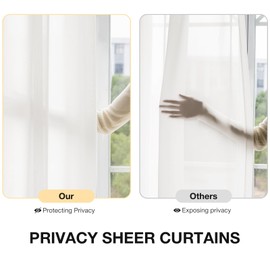 Anmao Non-See-Through Ivory White Privacy Semi Sheer Curtains for Living Room 45 Inch Length 2 Panels Set, Light Filtering Window Curtains Drapes for Bedroom with Tiebacks, 52 Inch Wide Each Panel