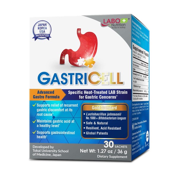 LABO Nutrition GASTRICELL - Addresses H. Pylori, Acid Reflux, Heartburn - Natural Defence Against Gastric Distress, 30 Sachets