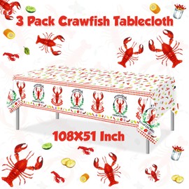 PHOGARY Crawfish Boil Party Supplies Lobster Tablecloth, Red Lobsters Plastic Table Cover, Seafood Boil Party Decorations Rectangular Table Decor 108 x 51inch (3)