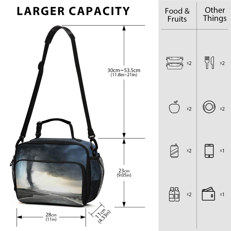 Blueangle Black Tornado Lunch Bags for Women&Men, Shoulder Strap Lunch