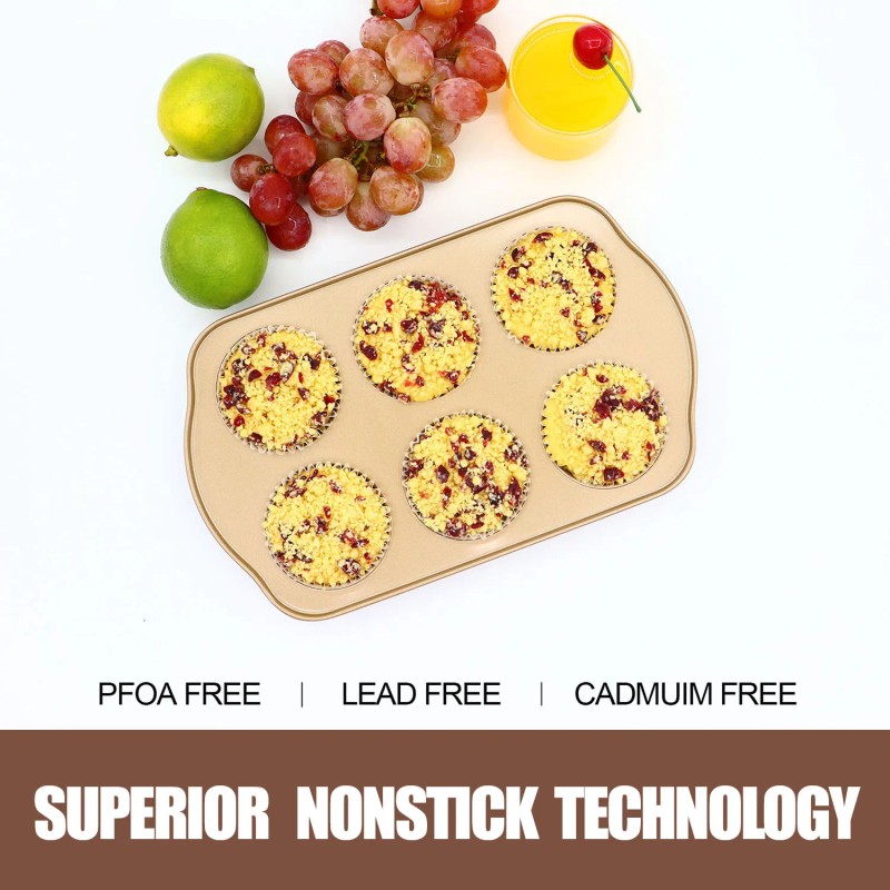Nonstick Carbon Steel Jumbo Muffin Pans 6 Cup 2 Pack