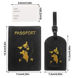 thirei Passport Covers and Luggage Tags, Passport Covers, PU Leather Passport Cover + Suitcase Tag, Passport Organiser, Passport Case, for Credit Cards, ID and Travel Documents, 2 Pack-Black, Modern