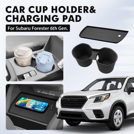 Autorder Car Cup Holder&Wireless Charging Protective Mat for Subaru Forester 2025 Accessories Water Cup Holders TPE Durable Cup Holder Insert Center Console Inserts Liner