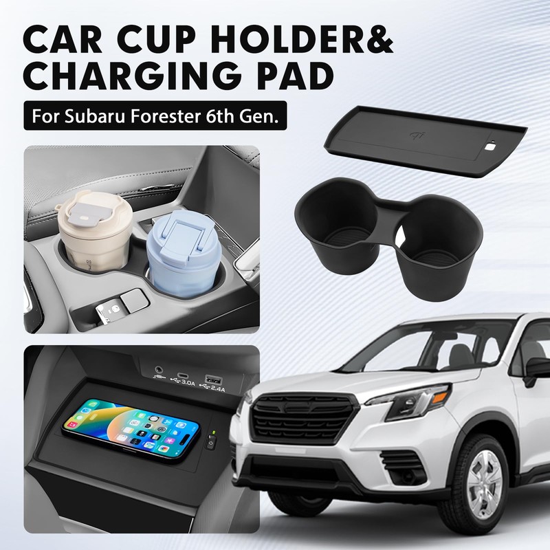 Autorder Car Cup Holder&Wireless Charging Protective Mat for Subaru Forester