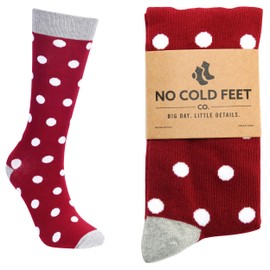 No Cold Feet Fun Colorful Novelty Socks for Men for Dress Casual Formal Groomsmen Wedding, Burgundy with White Polka Dots