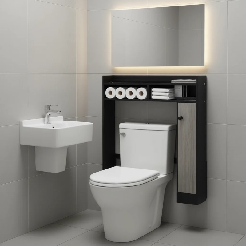 Adjustable Black Over The Toilet Storage Organizer 2 Tier Bathroom