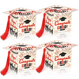 KPOSIYA 32 Pcs Graduation Cap Gift Box 2.3 x 2.3 x 2.3 Inches Graduation Candy Box with Tassel Small Gift Box Treat Boxes Graduation Decorations Party Favor Boxes(White)