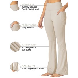 Sunzel Sunzfly Women's Mini Flare Leggings with Pockets High Waisted Tummy Control Yoga Pants Bootcut Workout Gym Casual 30" Misty Moon Large