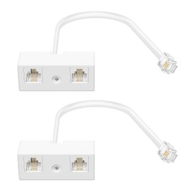 Uvital RJ11 Duplex Wall Jack Adapter Dual Phone Line Splitter, Two Way Telephone Splitters, Male to 2 Female Converter Cable, RJ11 6P4C Telephone Wall Separator for Landline, White, Wired (2 Pack)