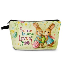 YULUENZE Cute Easter Bunny Makeup Bag Toiletry Organizer Zipper Pouch Some Bunny Loves You Small Cosmetic Bag Easter Present for Women Friends