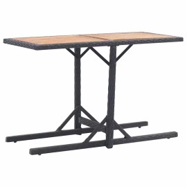 vidaXL Patio Table Black Solid Acacia Wood and Poly Rattan vidaXL